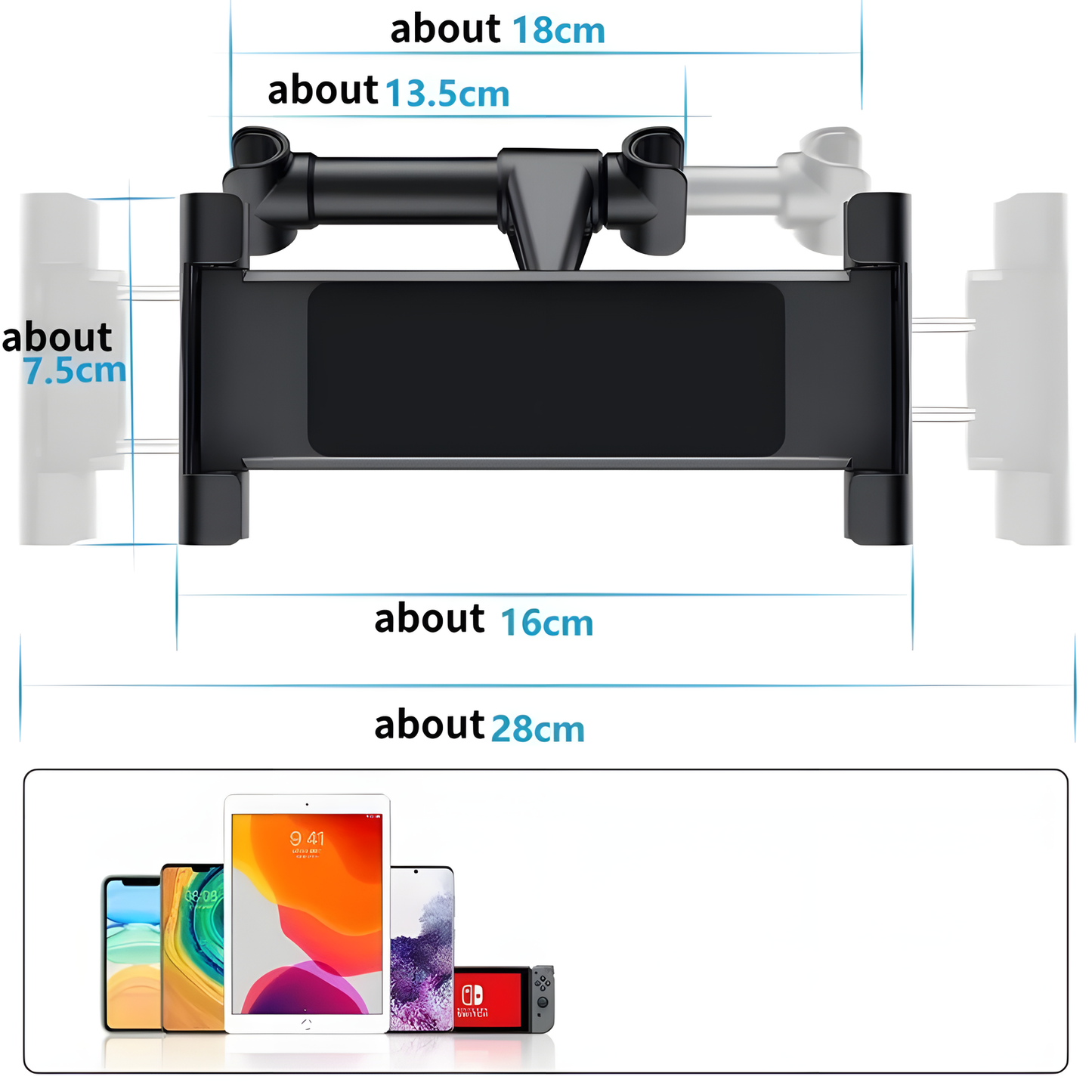 Foldable Car Headrest Tablet Holder