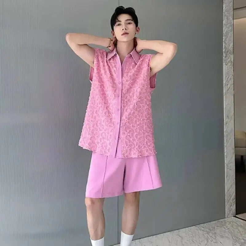 LUZHEN Tank Three-dimensional Patchwork Design Sleeveless 2025 Tops Summer Men's Elegant Handsome Shorts Two-piece Sets JY7065