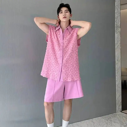 LUZHEN Tank Three-dimensional Patchwork Design Sleeveless 2025 Tops Summer Men's Elegant Handsome Shorts Two-piece Sets JY7065