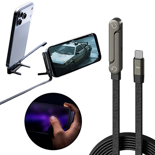 2-in-1 Cable Stand with 240W fast charging and adjustable metal phone holder