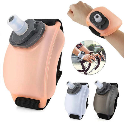 Wrist water bottle with adjustable strap for hands-free hydration during sports and workouts