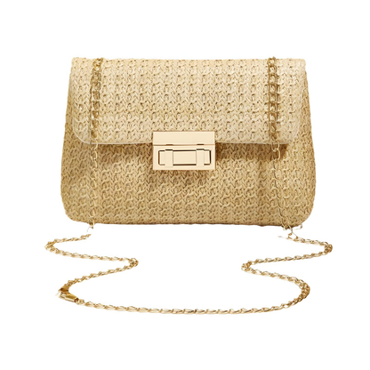 Straw Crossbody Bag With Gold Chain