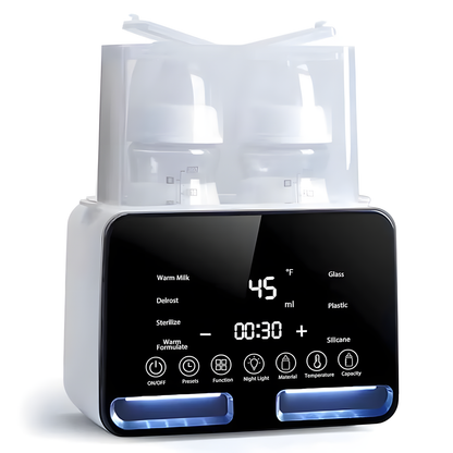 Digital dual baby bottle warmer with two bottle chambers and control panel