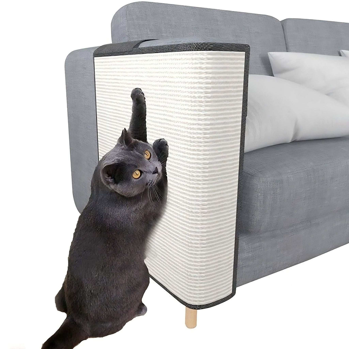 Cat Scratch Sofa Protector made of natural sisal and linen on sofa armrest