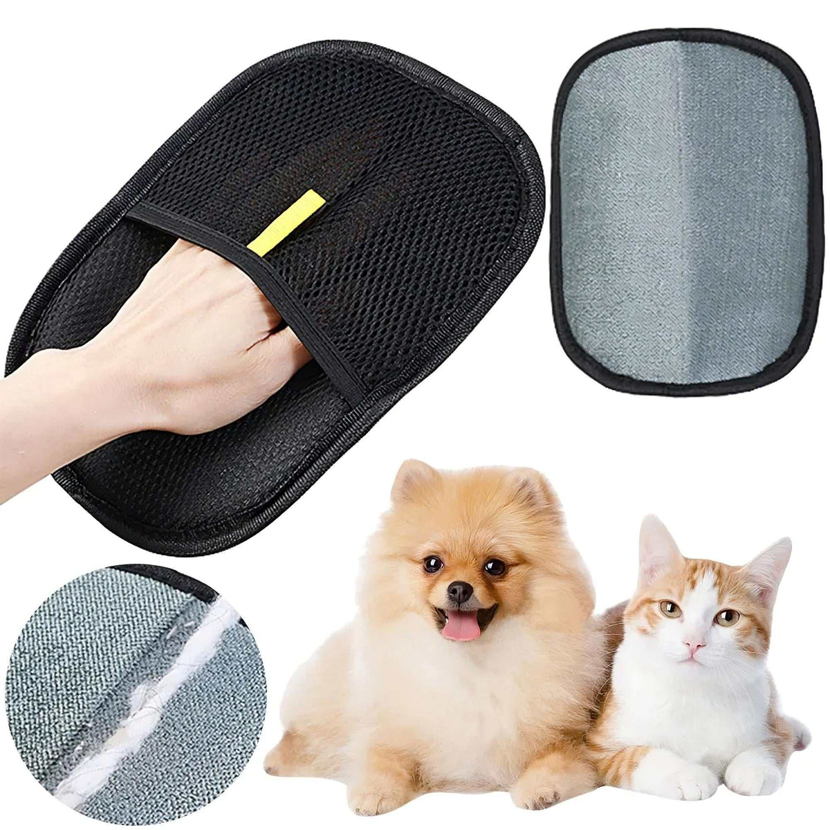 Pet Hair Removal Glove showcasing electrostatic technology for effortless pet hair cleanup on furniture and clothing