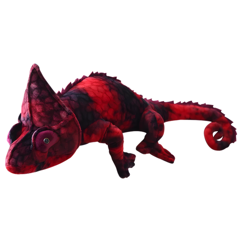 Realistic chameleon plush with detailed scales and curled tail in dark green, 70 cm size
