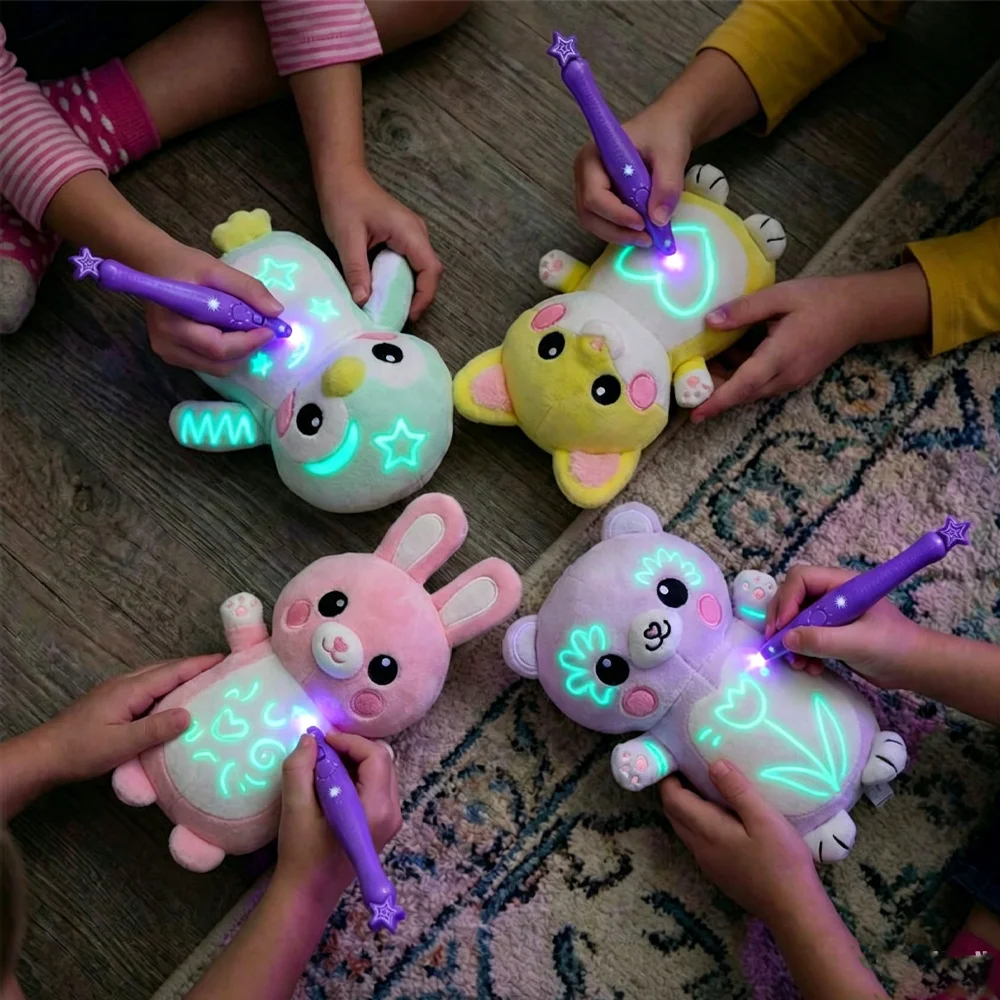 Glow Drawing Plush Toy with light pen for creating glowing designs on soft animal stuffed toys