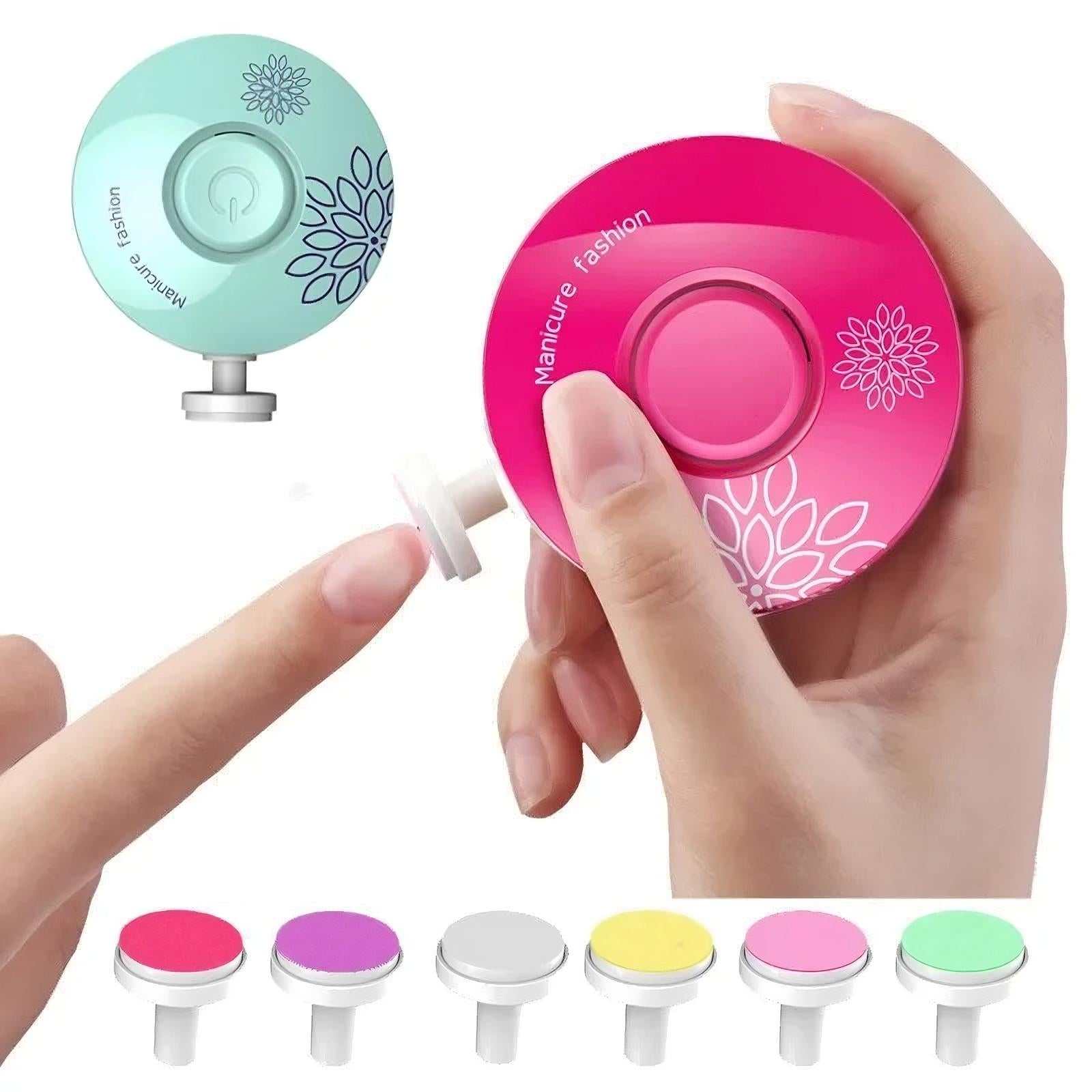 Electric Baby Nail Trimmer with six cushioned grinding heads for safe baby nail care