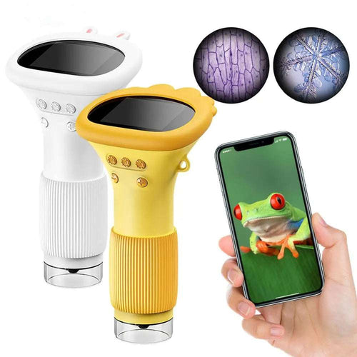 Child using handheld microscope with 2.0" HD screen and 1000x magnification to explore small objects