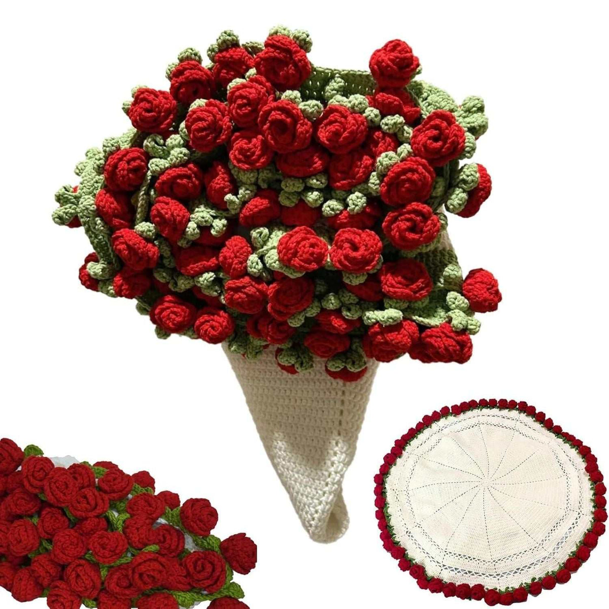 Crochet Rose Bouquet Blanket folded to look like red rose bouquet