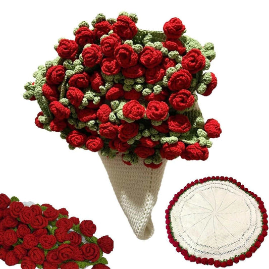 Crochet Rose Bouquet Blanket folded to look like red rose bouquet