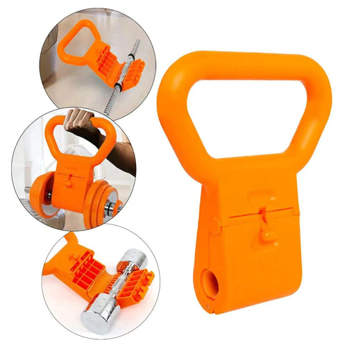 Kettlebell Grip Handle attached to dumbbells showing secure latch and durable design
