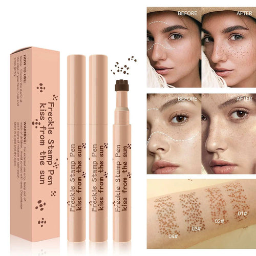 Waterproof Freckle Pen with fine felt tip and four blendable shades for natural sun-kissed freckles