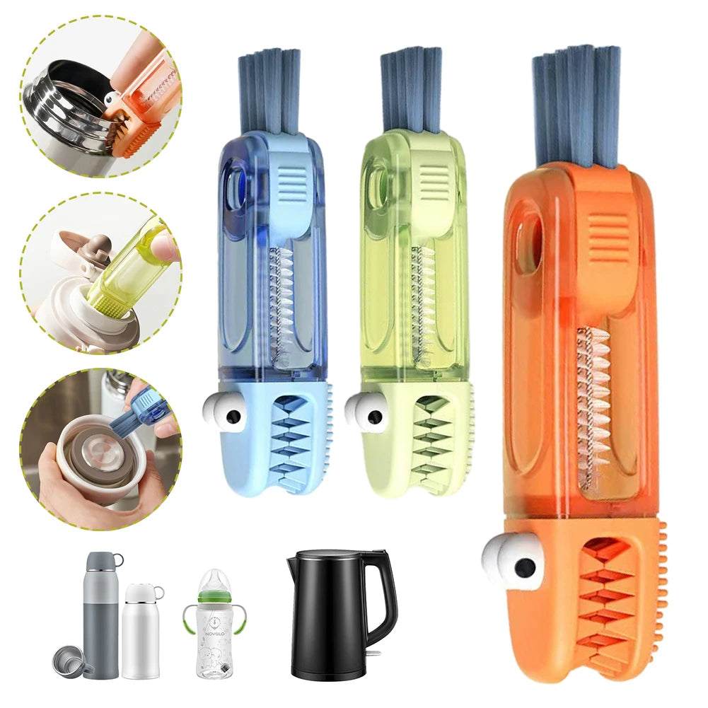 3 in 1 cup lid gap cleaning brush with three rotating heads for deep cleaning narrow crevices and ergonomic grip