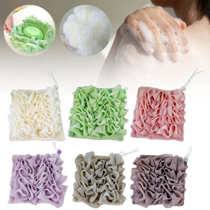 2-In-1 Bath Ball Loofah with built-in soap pouch, exfoliating textured side, and soft washcloth side for cleansing
