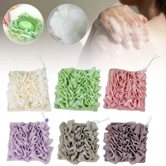 2-In-1 Bath Ball Loofah with built-in soap pouch, exfoliating textured side, and soft washcloth side for cleansing