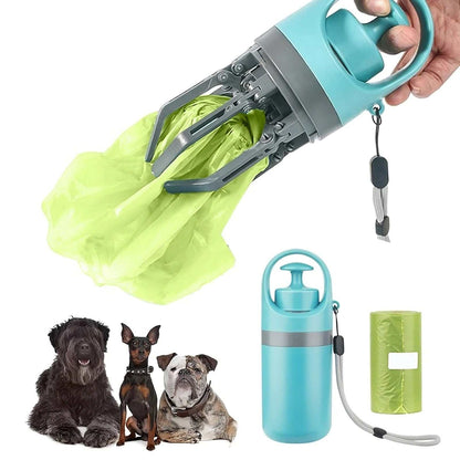Portable dog poop scooper with ergonomic claw, built-in bag dispenser, and leak-proof compartment for hygienic waste pickup