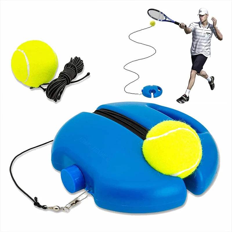Tennis Ball Rebound Trainer with weighted base and anti-entanglement design for solo tennis practice