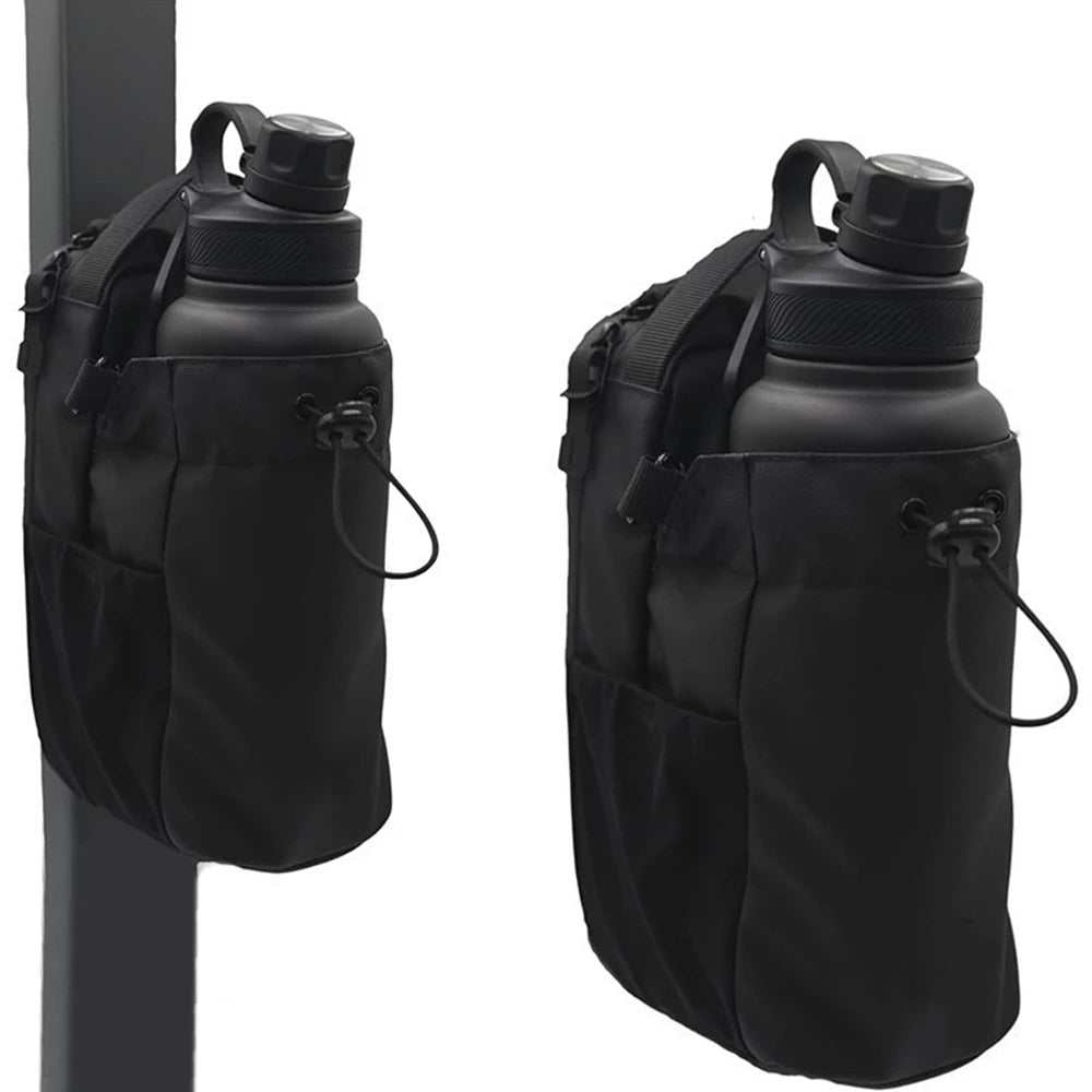 Magnetic Water Bottle Bag attached to gym equipment for hands-free hydration