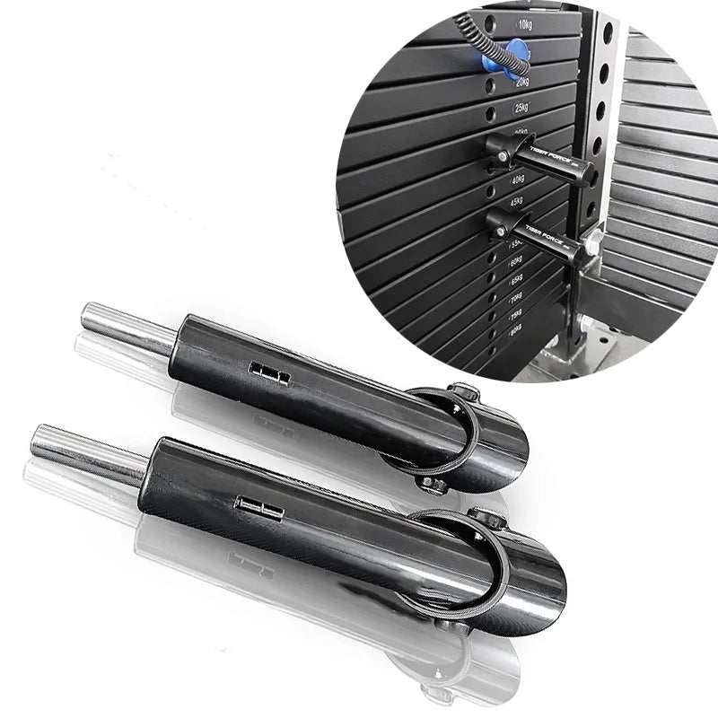 Gym weight drop set pin for instant weight adjustment on selectorized equipment
