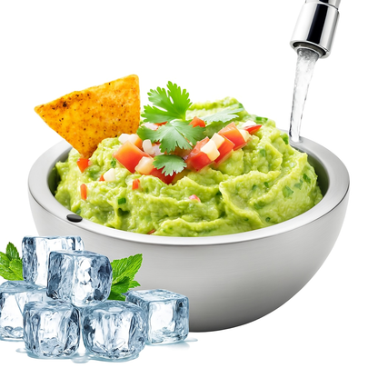 Stainless Steel Cooling Bowl with double-wall chamber and non-slip base for keeping food hot or cold