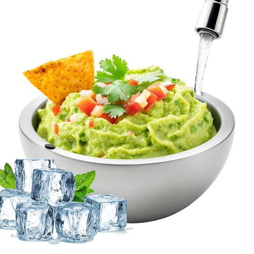 Stainless Steel Cooling Bowl with double-wall chamber and non-slip base for keeping food hot or cold
