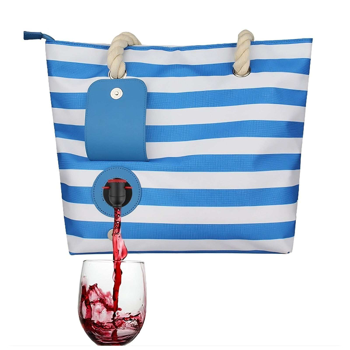 Insulated tote bag with hidden drink dispenser and built-in spout for pouring beverages on the go