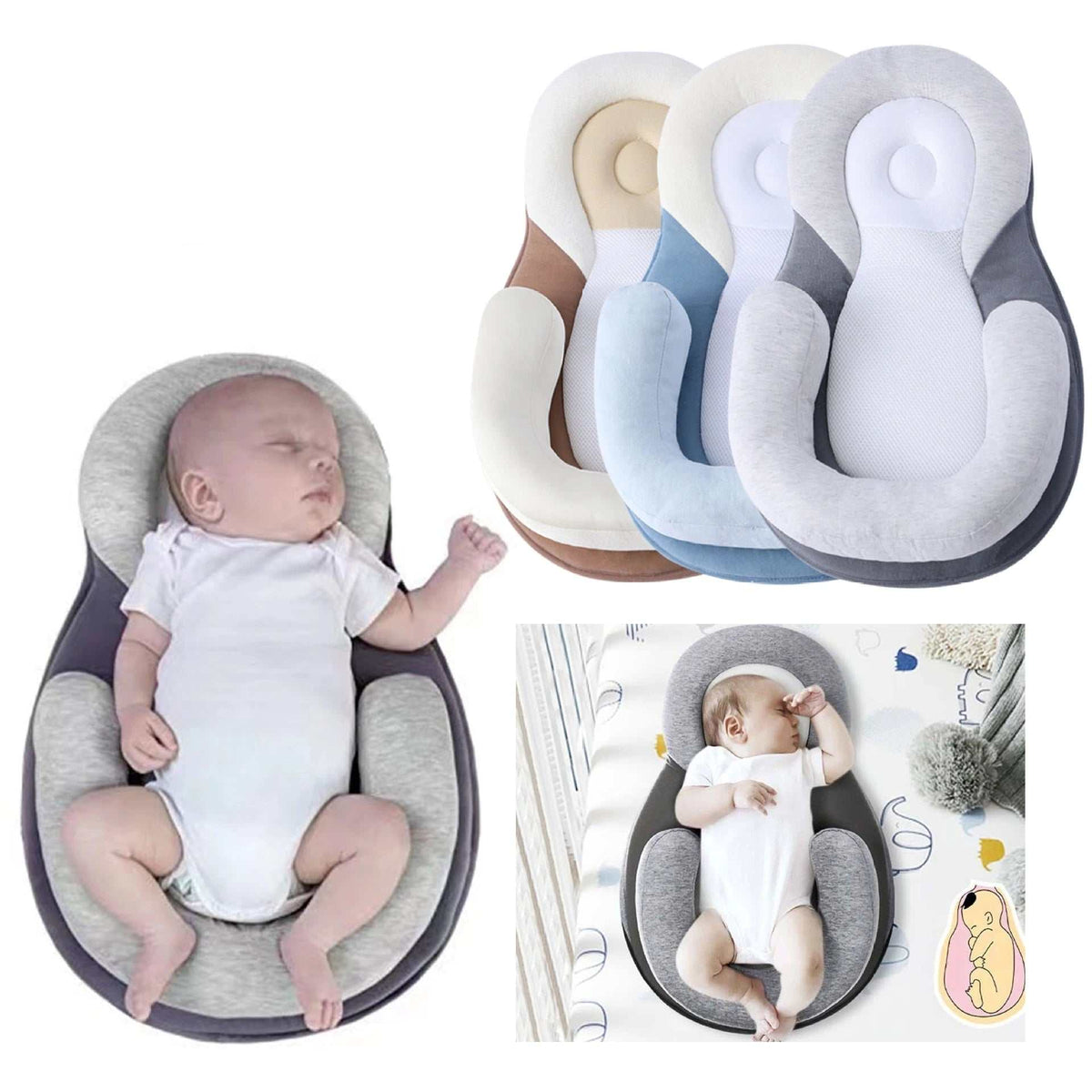 Baby lying on Baby Anti-Rollover Sleeping Pillow for safe and comfortable sleep