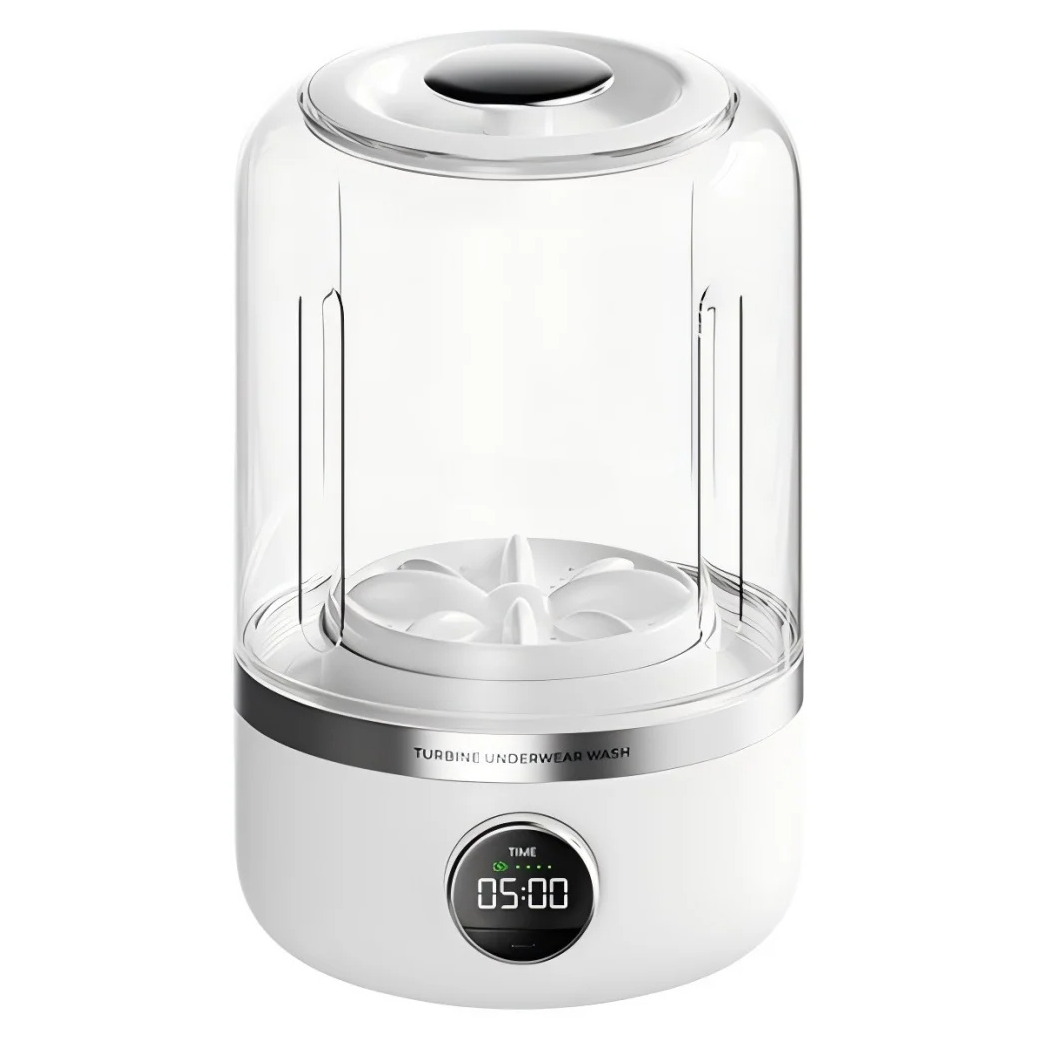Portable mini washing machine compact design showing gentle cleaning for delicates