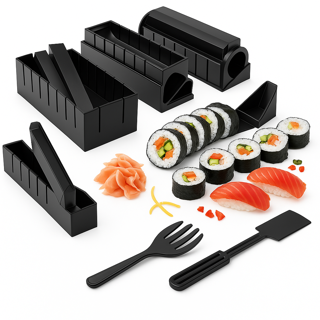 Sushi Maker Kit with mold, fork, spatula for easy homemade sushi rolls