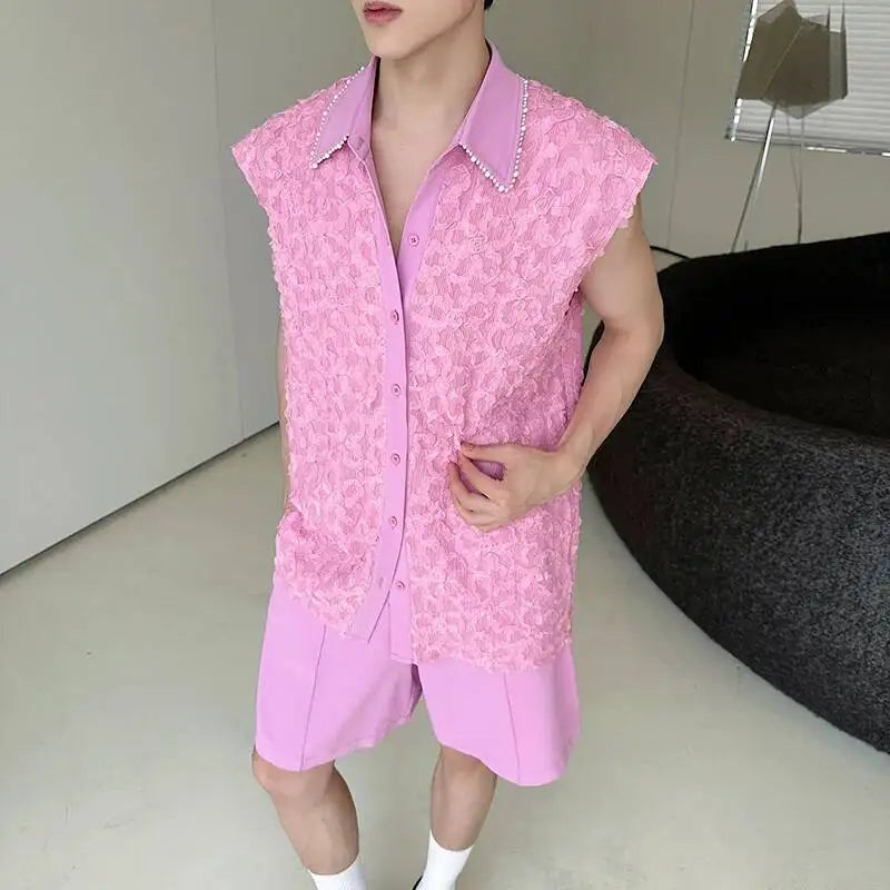 LUZHEN Tank Three-dimensional Patchwork Design Sleeveless 2025 Tops Summer Men's Elegant Handsome Shorts Two-piece Sets JY7065
