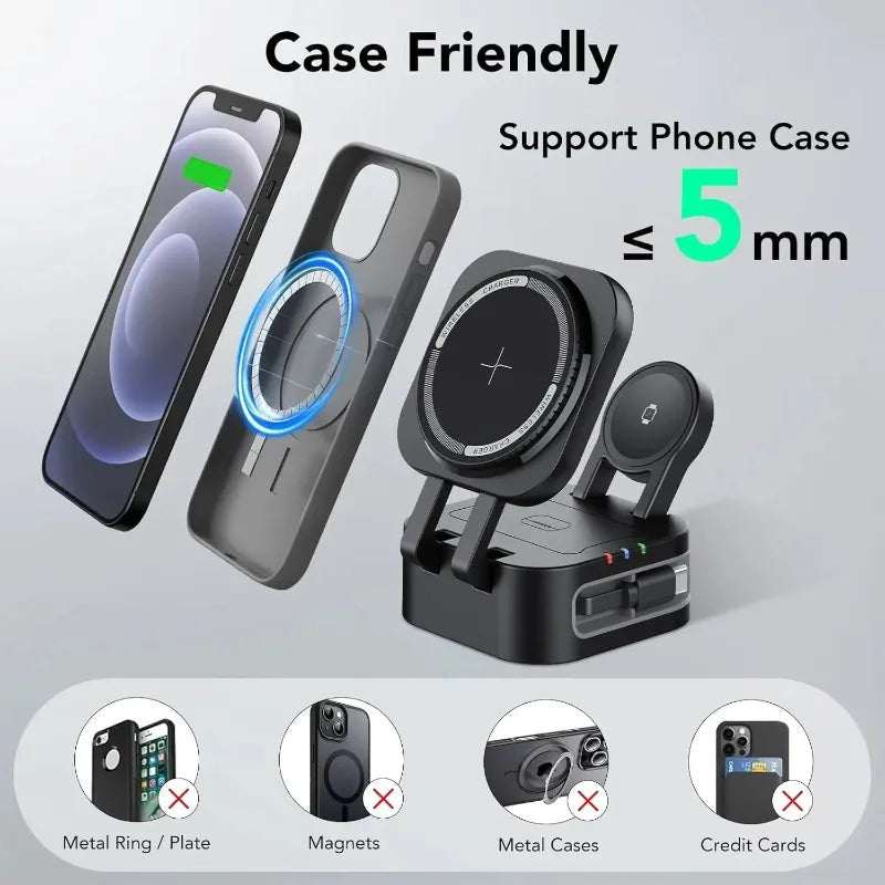 Magnetic 3 in 1 Wireless Charger Station With Extension Cords