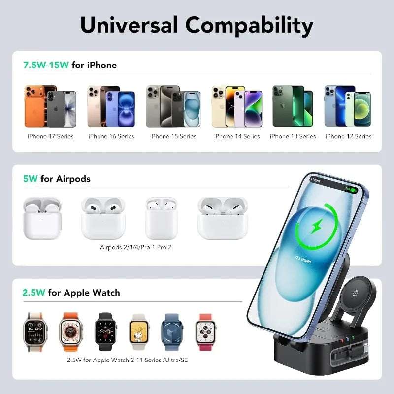Magnetic 3 in 1 Wireless Charger Station With Extension Cords