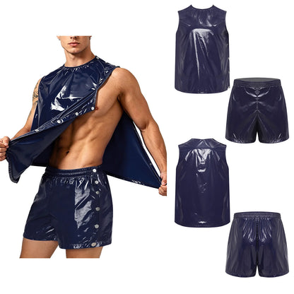 Men Adaptive Waterproof Sweat Outfit Tank Top and Side Buttons Boxer Shorts Quick Dry Comfortable Special Needs Workout Training