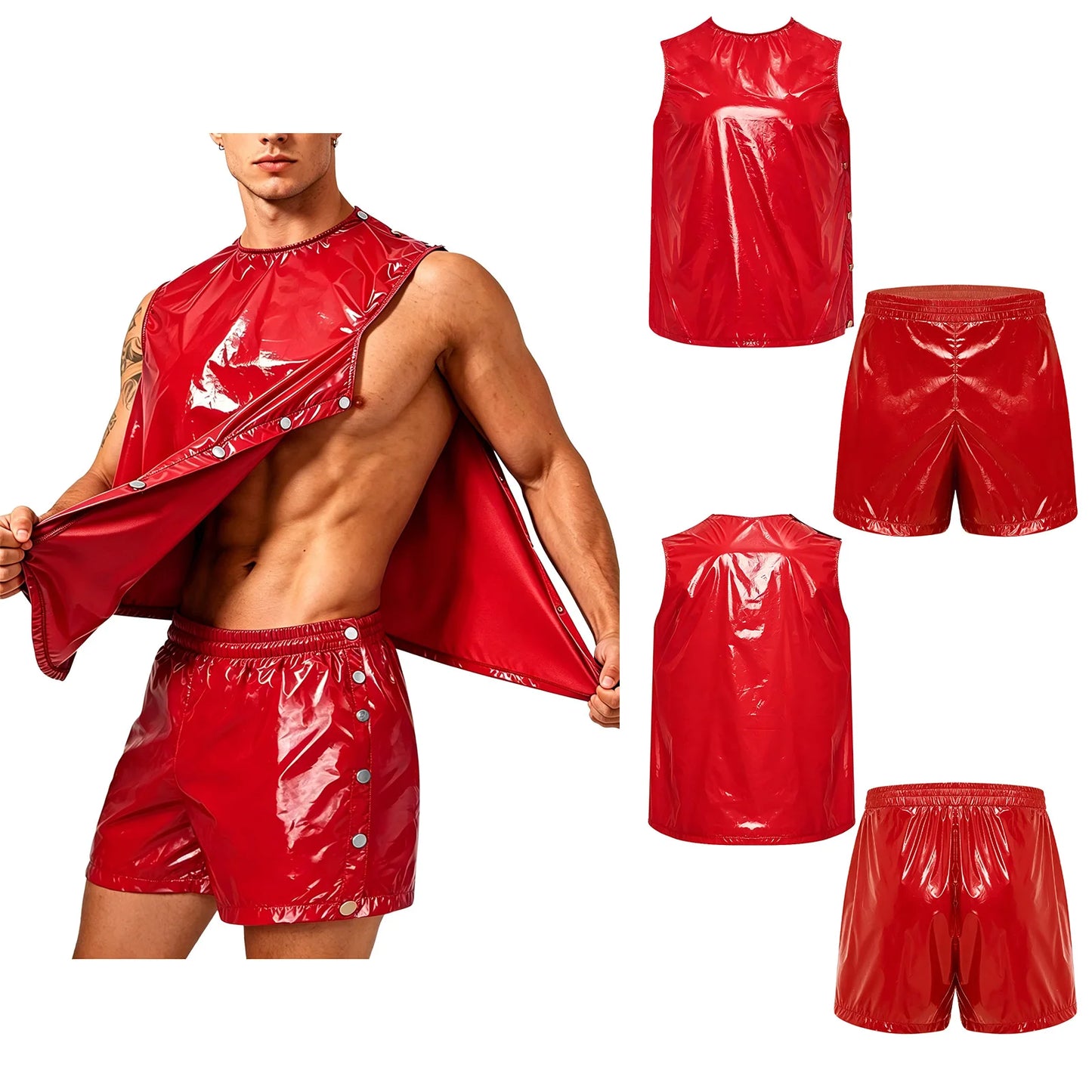 Men Adaptive Waterproof Sweat Outfit Tank Top and Side Buttons Boxer Shorts Quick Dry Comfortable Special Needs Workout Training