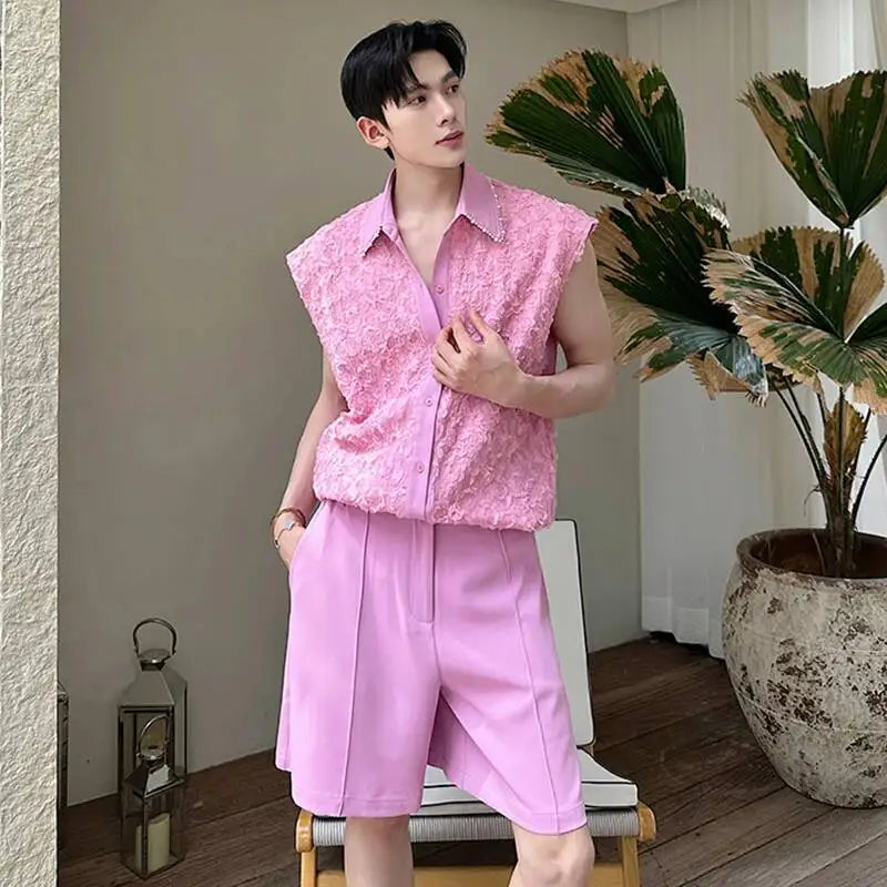 LUZHEN Tank Three-dimensional Patchwork Design Sleeveless 2025 Tops Summer Men's Elegant Handsome Shorts Two-piece Sets JY7065