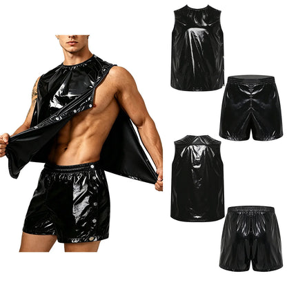 Men Adaptive Waterproof Sweat Outfit Tank Top and Side Buttons Boxer Shorts Quick Dry Comfortable Special Needs Workout Training