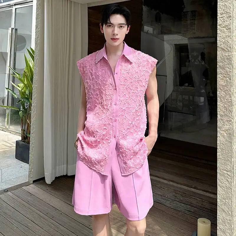 LUZHEN Tank Three-dimensional Patchwork Design Sleeveless 2025 Tops Summer Men's Elegant Handsome Shorts Two-piece Sets JY7065