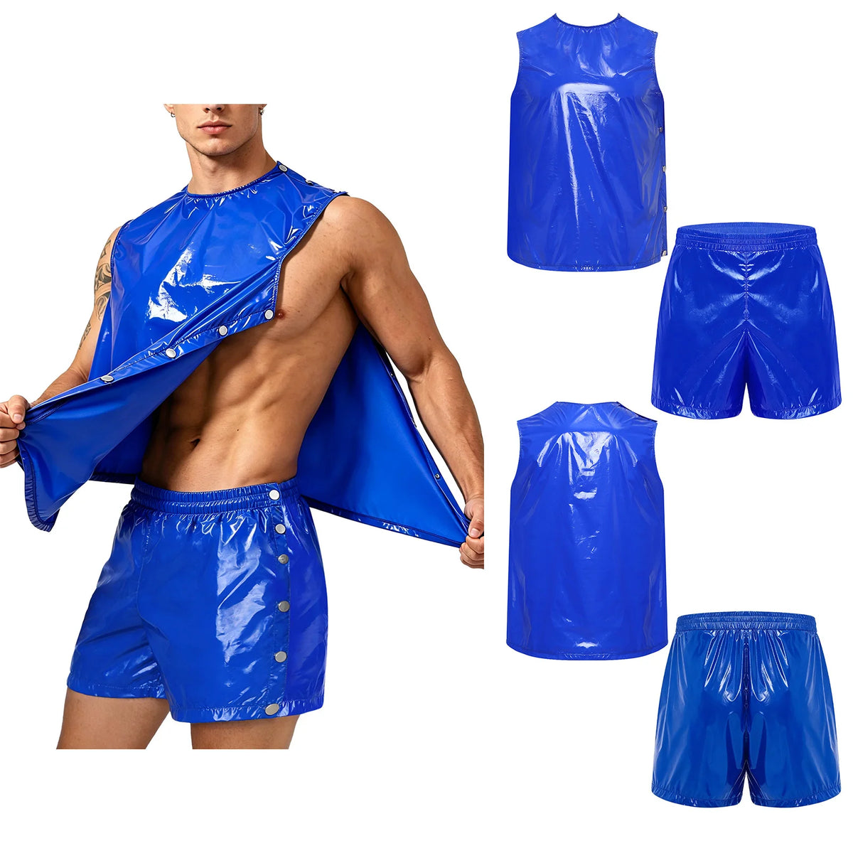 Men Adaptive Waterproof Sweat Outfit Tank Top and Side Buttons Boxer Shorts Quick Dry Comfortable Special Needs Workout Training