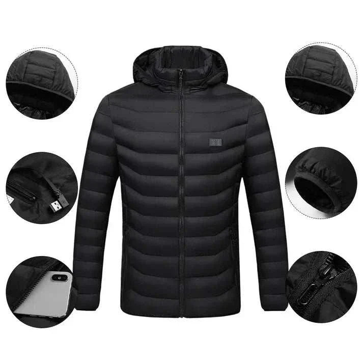 Men wearing stylish heated jackets with USB heating and waterproof design