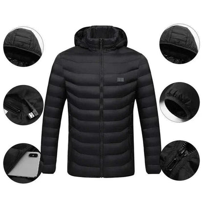 Men wearing stylish heated jackets with USB heating and waterproof design