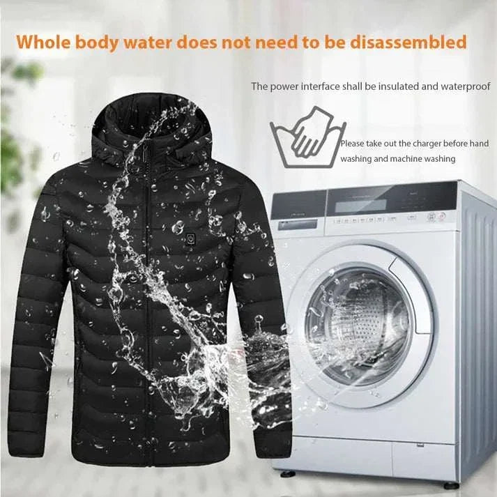 waterproof heated jacket with hood and multiple heat settings