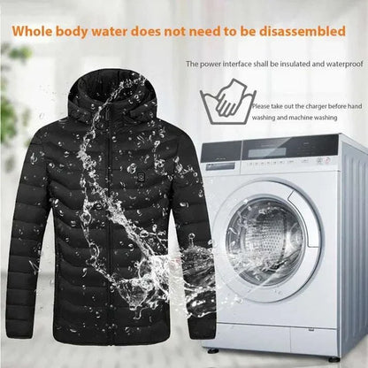 waterproof heated jacket with hood and multiple heat settings