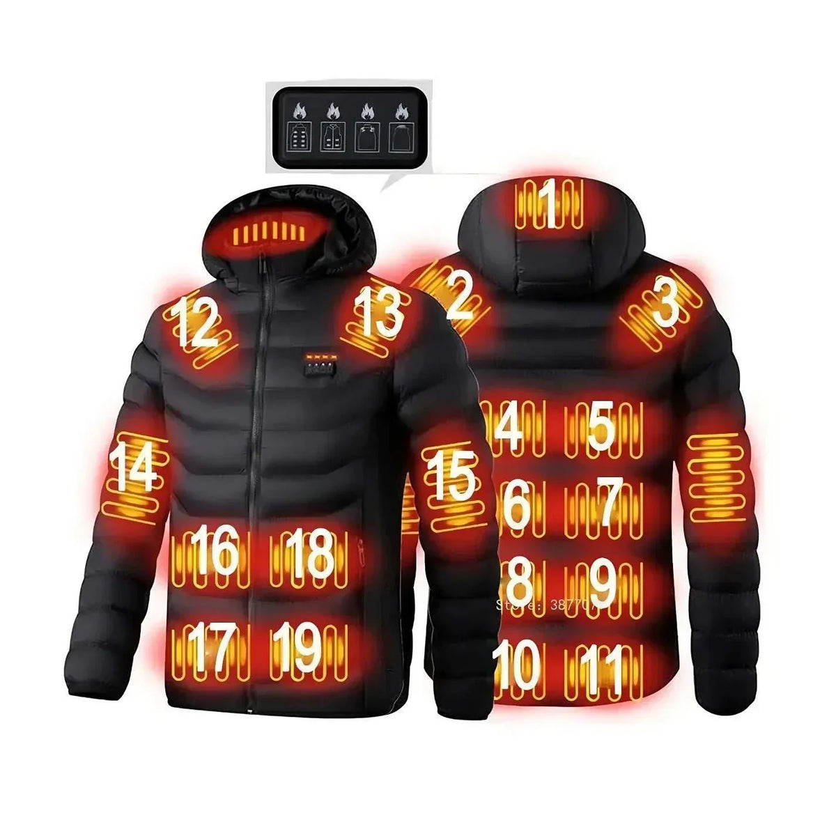 men wearing heated jackets with USB heating and waterproof design